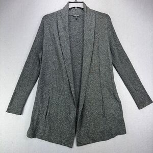 Eileen Fisher Sweater Women’s L Gray/Black 100% Silk Open Front Cardigan Classic